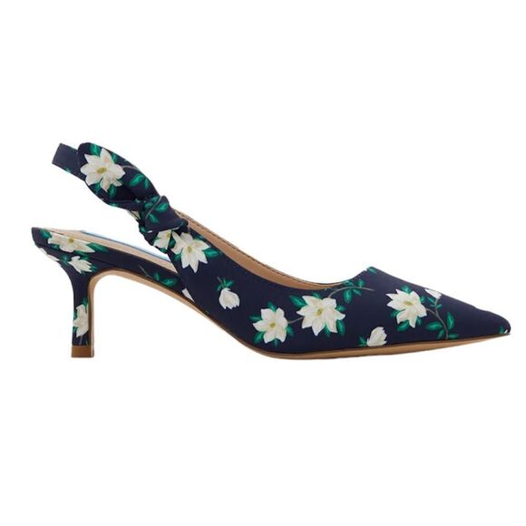 Draper James Denim Willow Slingback Heels Navy Floral Magnolia Shoes Size 9 - Picture 1 of 13